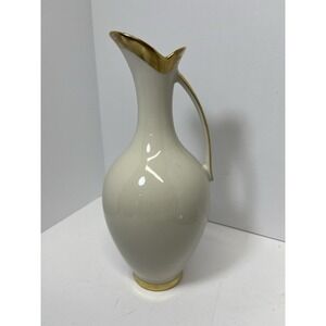 Vintage Royal Porzellan Bavaria Vase Pitcher 22k Gold Gilt Handle Handmade 9"